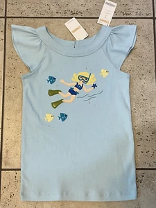 NEW Gymboree Girls 8 Girl  Fish Snorkel Applique Gem Blue Short Slv Top Tee NWT - Picture 1 of 8