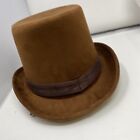 Deluxe 6 3/4”Faux Brown Suede Top Hat Steampunk Coachman Adult Costume Accessory