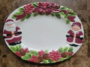 Plato grande para servir Publix Mr & Mrs Claus coleccionable Navidad Navidad - Imagen 1 de 2