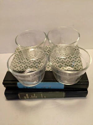 PYREX Custard Dessert Cup Cups Clear Glass 3 Ring Design Lot of 4 Made in USA - Image 1 of 3