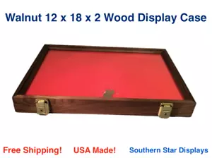 Walnut Wood Display Case 12 x 18 x 2 for Arrowheads Knives Collectibles Coins - Picture 1 of 8