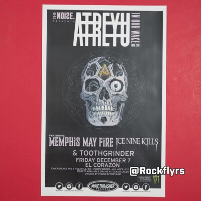 Póster callejero 11x17 promoción concierto ATREYU + ICE NINE KILLS 2018. Seattle WA Foto 1 de 3