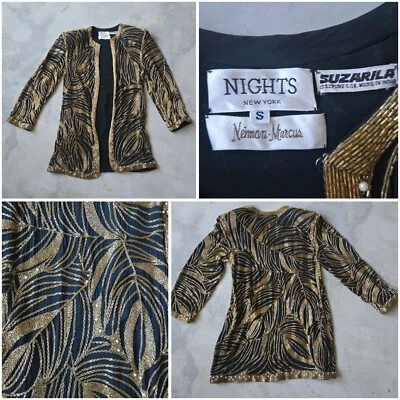 Chaqueta De Colección Años 80 Whimsigoth Deco Cuentas Hada Oscura Neiman Marcus Embellecida OS Foto 1 de 4