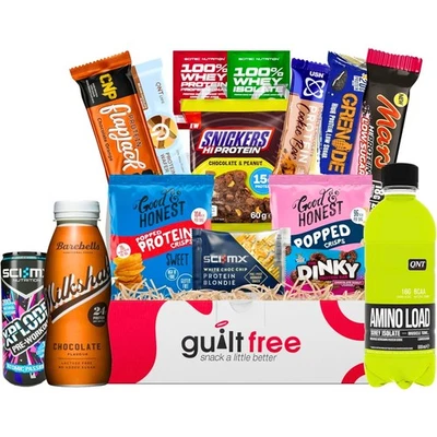 GUILTFREE 15 High Protein Gift Hamper Box Healthy Protein Snack Bars Cookies Shakes Crisps
