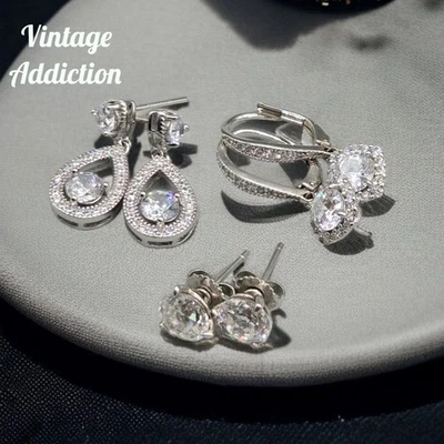 Sterling Silver Cz Dangle Studs Earrings Lot IBB 925 Fine Jewelry - Image 1 of 4