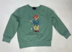 Polo Ralph Lauren Fishing Polo Bear Crewneck Sweatshirt Boys Size 5 Green - Picture 1 of 9