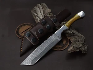 10" HANDMADE DAMASCUS STEEL SKINNER WITH RESIN HANDLE  W/SHEATH SK-32 - Picture 1 of 5