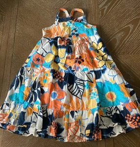 Gymboree Sleeveless Dress Size 6 Girls Tropical Island Tiered Orange Blue White - Picture 1 of 4