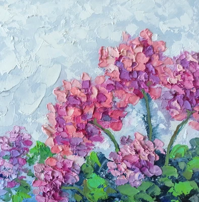 Original Kunst Ölgemälde Blume Impasto Kunstwerk Geranie Leinwand Tafel 25X25cm - Bild 1 von 4