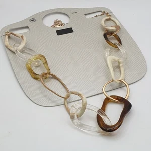 M&S Marks And Spencer’s Statement Resin Link Neutral Browns Necklace NEW RRP £17 - Picture 1 of 15