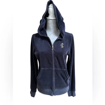 Vintage Juicy Couture Navy Blue Velour Hoodie Jacket - XL - Image 1 of 4
