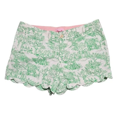 Pantalones Cortos Lilly Pulitzer Talla 10 Spring Fever Toile Buttercup Vieira Verde Blanco Foto 1 de 4