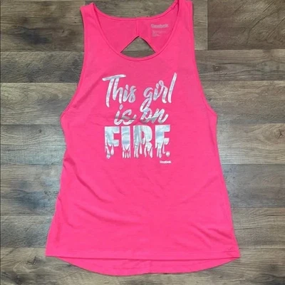 Camiseta sin mangas Reebok para mujer ropa deportiva talla M esta chica está en llamas rosa Foto 1 de 4