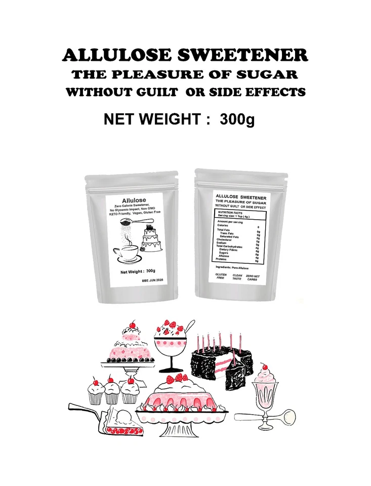 Pure Allulose  Sweetener, No Glycemic Impact, Non GMO, Vegan, 300g - image 1 of 1