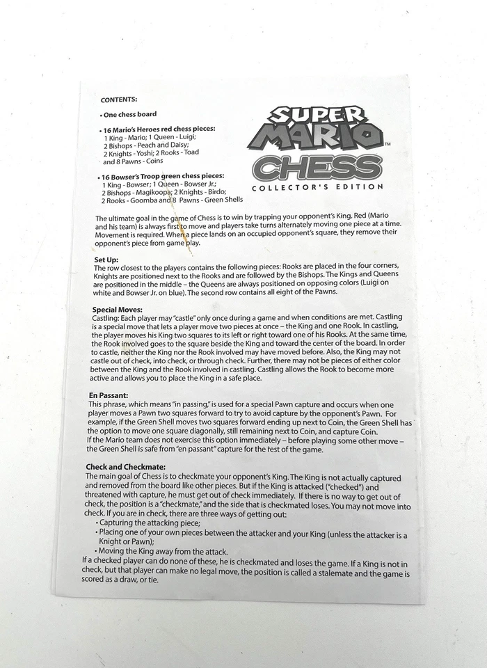 Juego de Ajedrez Nintendo Super Mario Bros Brothers - Instrucciones de Repuesto Foto 1 de 1