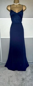 QUIZ Navy Elegant Lace Evening Cocktail Prom Ball Maxi Dress Size 12 - Picture 1 of 4