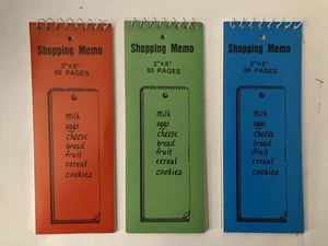 Vintage 3”x8” Memo Block 80 Seiten Einkaufsliste Notizbuch - 3er Pack rot blau grün neu - Bild 1 von 4