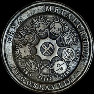 PLATE SFRJ Yugoslavia Ferrous Metallurgy Companies Emblems 12.2 inches - Picture 1 of 3