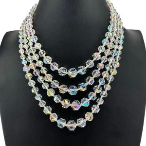 Collar De Colección Laguna Aurora Boreal Cristal Cuádruple Hilo Cuentas 16" - Imagen 1 de 7
