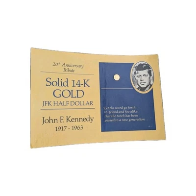 JFK 20th ANNIVERSARY TRIBUTE SOLID 14K GOLD HALF DOLLARS COA 1.965 Grains Agw - Image 1 of 4