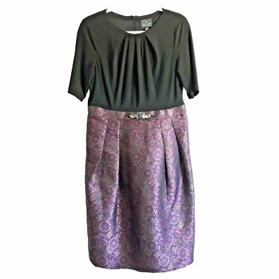 Платье-футляр женское Adrianna Papell размер 12 черное фиолетовое парчовое свадебное для мамы - Изображение 1 из 4