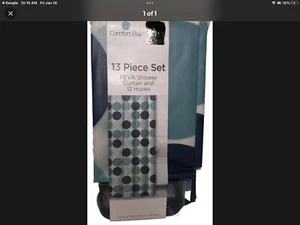 Comfort Bay 13pc. Peva Shower Curtain With 12 Hooks Blue Polka Dots - Picture 1 of 1