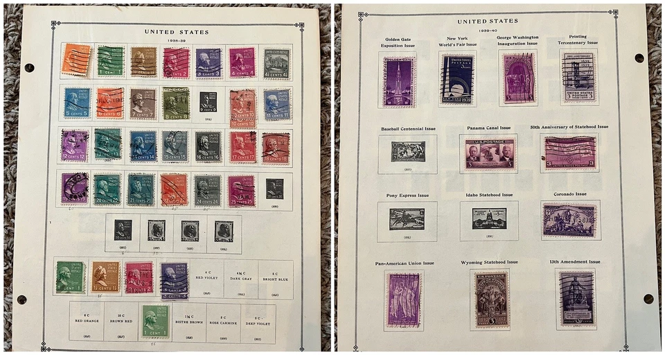 1938-1940 US STAMPS LOT ON ALBUM PAGE PRESIDENTS GOLDEN GATE CORONADO WORLD FAIR - Image 1 of 4