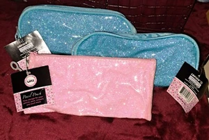 School Accessories Lot For Young Children Pencil Pouches 2 Blue & 1 Pink - Picture 1 of 3