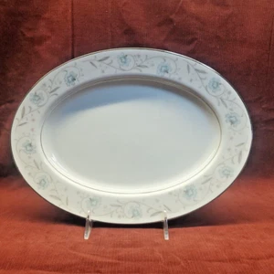 English Garden Fine China Japan 1221 12" x 9" Oval Serving Platter Platinum Ring - Picture 1 of 5