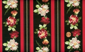 CLEARANCE--3+YD 'A ROSE IS A ROSE' STRIPES COTTON FABRIC - Picture 1 of 1