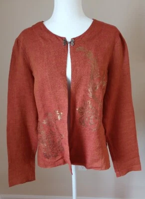 Chaqueta Karen Kane de lino manga larga sin forro con cierre de rana talla: 16 óxido/dorado Foto 1 de 4