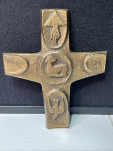 Vintage German Confirmation Bronze Cross Lamb Dove Hand 6.25” X 5.25” - Picture 1 of 6