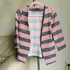 Sisley Jacket Striped Open Front 3/4 Sleeves Red White Size 38 (Size 2)