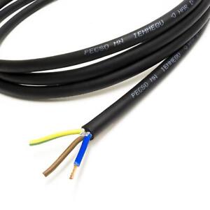 Lightweight H05RR-F Black Flexible Rubber 240v Mains Cable. Tough Appliance lead
