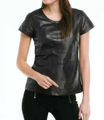 Women's Black Lambskin Handmade Top Formal Stylish Leather Genuine Casual Party - Image 1 of 4