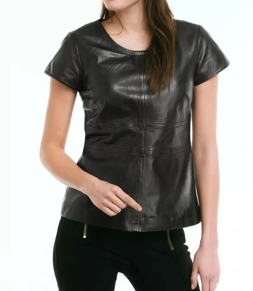 Women's Black Lambskin Handmade Top Formal Stylish Leather Genuine Casual Party - Image 1 of 4