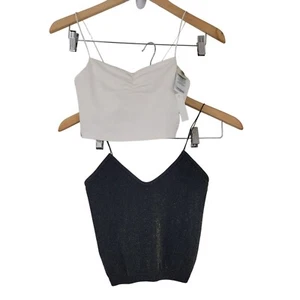Lote de 2 tops cortos Free People Madewell talla XS/XXS en metálico negro y blanco roto - Imagen 1 de 16