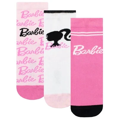 Barbie Socken 3er Pack Kinder Mädchen UK Schuhgröße 3-5 6-8 9-12 12-3 4-6 rosa weiß