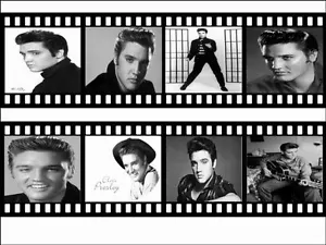 Rollo de película en blanco y negro de Elvis Presley tapa comestible para pastel/borde para pastel - Imagen 1 de 1