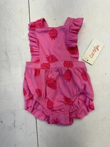 Cat & Jack Pink Ribbed Strawberry Print Sleeveless Romper Babies Size 0-3 Months - Picture 1 of 5