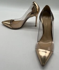 Gianvito Rossi Clear/Rose Gold Leather+PVC Plexi Pointed Toe Pumps sz 36.5 - Picture 1 of 9