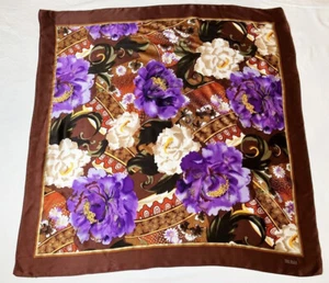 Vintage Bill Blass Baar & Beards Silk Scarf Floral Purple Brown White Gold - Picture 1 of 3