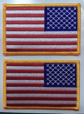 AMERICAN FLAG PATCHES  REVERSE USA LEFT FACING 3.5" wide 2 pcs  - Image 1 of 3