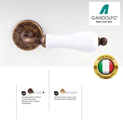 Coppia maniglie maniglia per porte interne mod ENNA ottone inserto in porcellana - Immagine 1 di 2