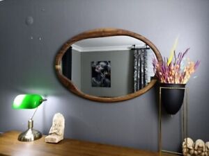 Oval Design Walnut Mid Century Style Mirror, Decorative Mirror, Designer Gift