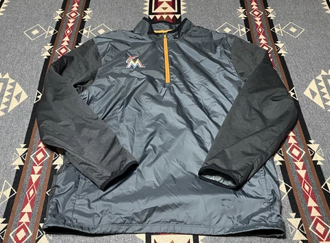 Miami Marlins Nike Golf 1/2 Zip Shield Jacket Black Sz L 726405 Gray T44 Cover