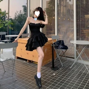 High Waist A Line Dress Ruffles Female Clothing Fashion Mini Dresses - Picture 1 of 13