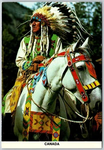 Postcard Canadian Indian Chief on Horseback Full Regalia War Bonnet Headdress - Picture 1 of 2