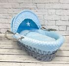 Luxury Moses Basket Wicker with Padded Dimple Soft Baby Bedding Set and Mattress