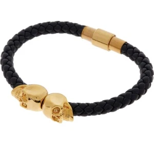 NorthSkull London Bracelet Gold Plaited w/ Napa Black Leather Small RRP £155 - Picture 1 of 10